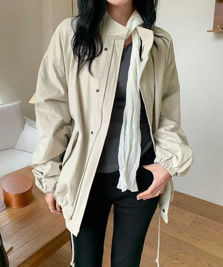 ハイネックコットンハーフミリタリージャケット LIGHT BEIGE