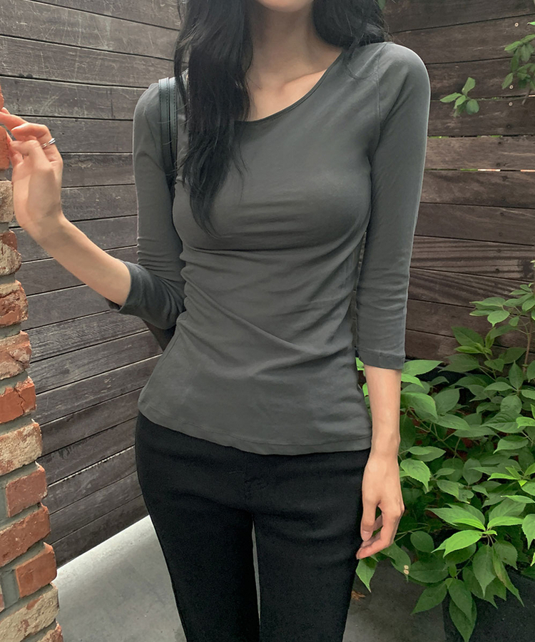 ボートネック七分袖Tシャツ(8color) CHARCOAL
