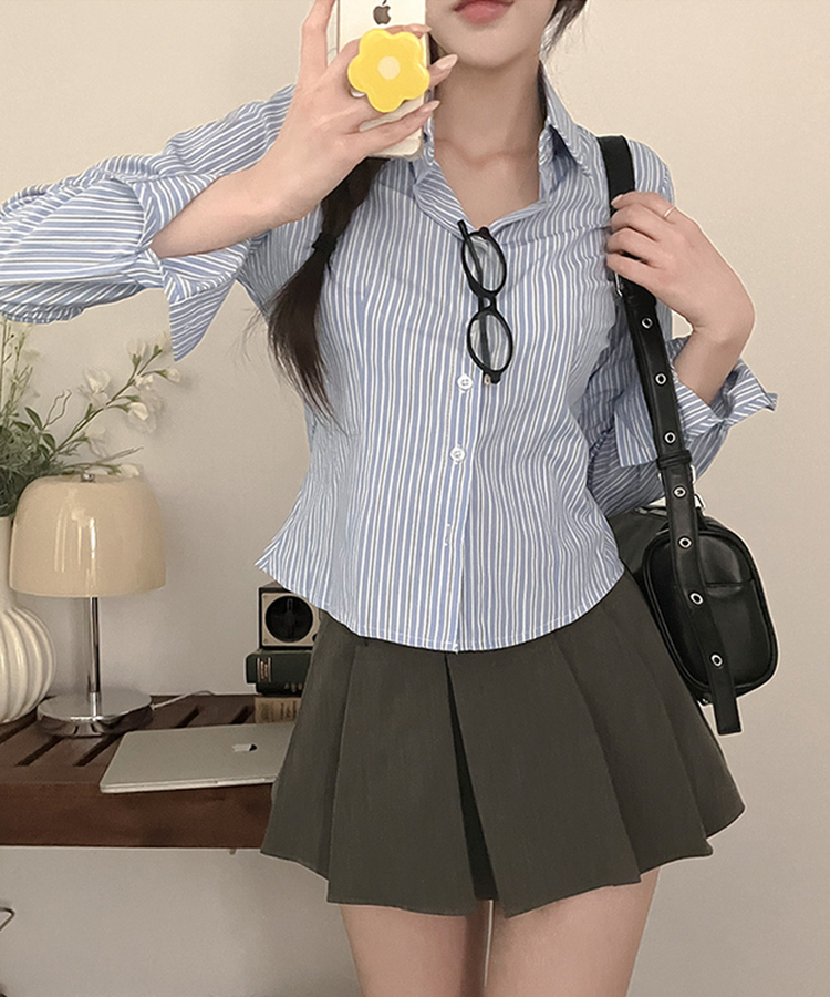 ストライプクロップドシャツ BLUE