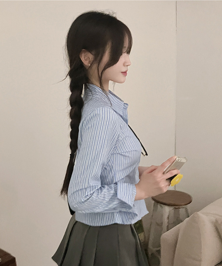 ストライプクロップドシャツ BLUE