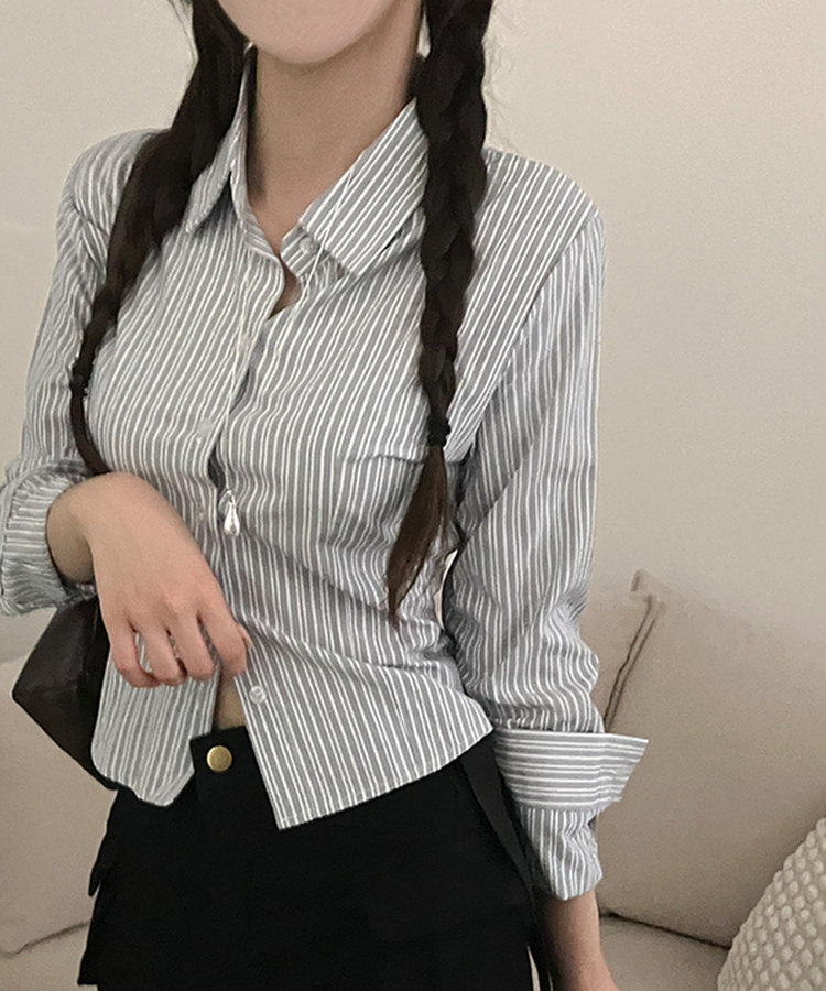 ストライプクロップドシャツ GREY
