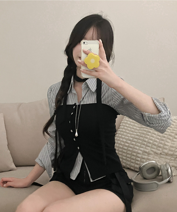 ストライプクロップドシャツ GREY