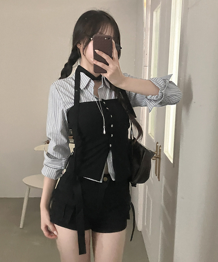 ストライプクロップドシャツ GREY