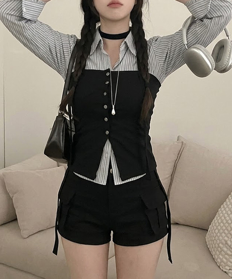 ストライプクロップドシャツ GREY