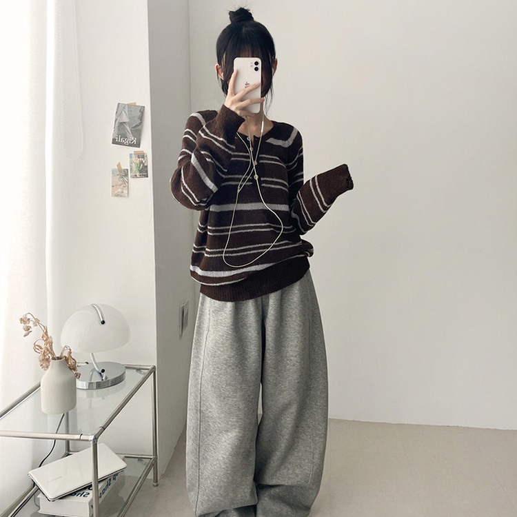 ボーダースナップニットTシャツ DEEP BROWN