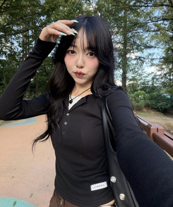 【❤️MADE】헨리넥 레이스 긴팔 블랙