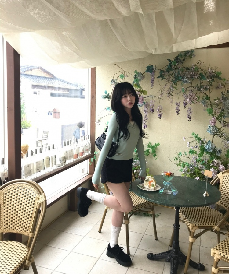 【❤️MADE】헨리넥 레이스 긴팔 민트