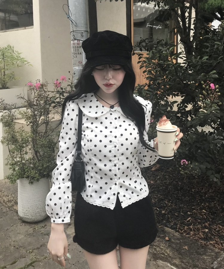 【❤️MADE】도트 레이스 블라우스 화이트