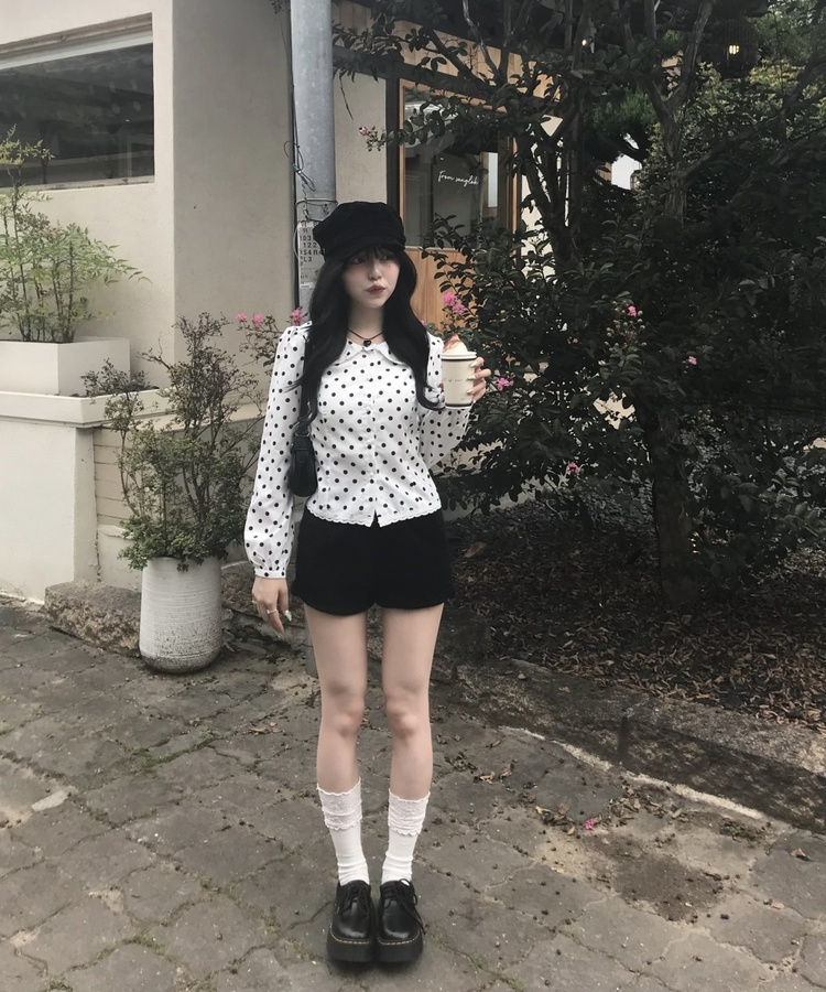 【❤️MADE】도트 레이스 블라우스 화이트