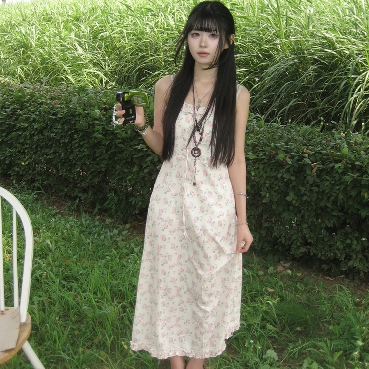 小花柄フリルロングワンピース LIGHT PINK