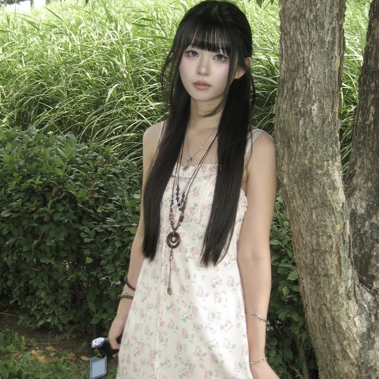小花柄フリルロングワンピース LIGHT PINK