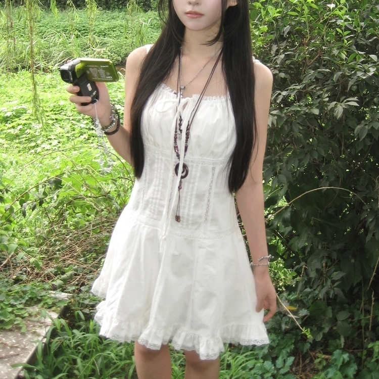 ピンタックリボンレースノーキャミミニワンピース WHITE