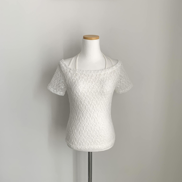 【SET】レースオフショル半袖Tシャツ＋ホルターネックタンクトップ