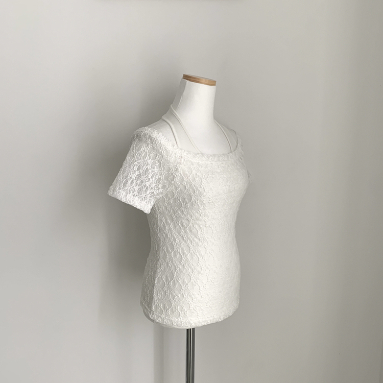 【SET】レースオフショル半袖Tシャツ＋ホルターネックタンクトップ