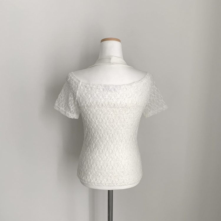 【SET】レースオフショル半袖Tシャツ＋ホルターネックタンクトップ