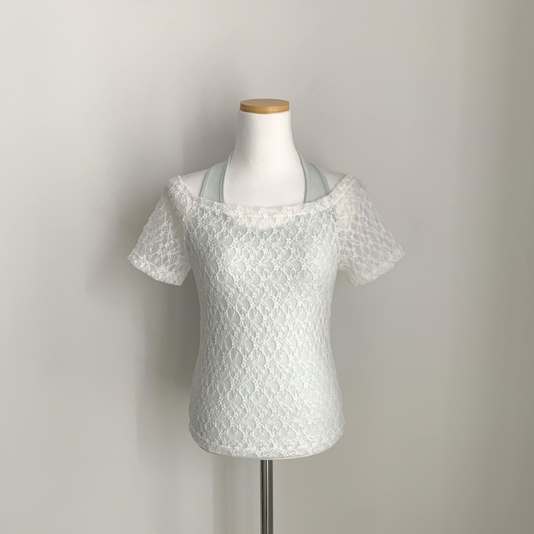 【SET】レースオフショル半袖Tシャツ＋ホルターネックタンクトップ