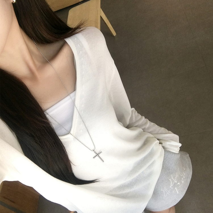 ディープVネックシアーレイヤード長袖ニット(5color) IVORY