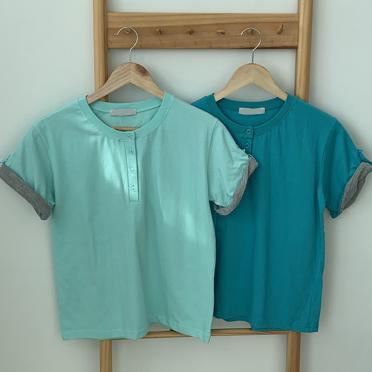 ロールアップヘンリーネック半袖Tシャツ(6color)