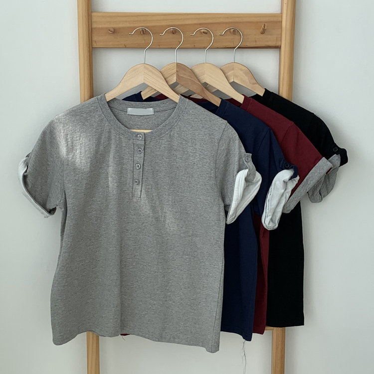 ロールアップヘンリーネック半袖Tシャツ(6color)
