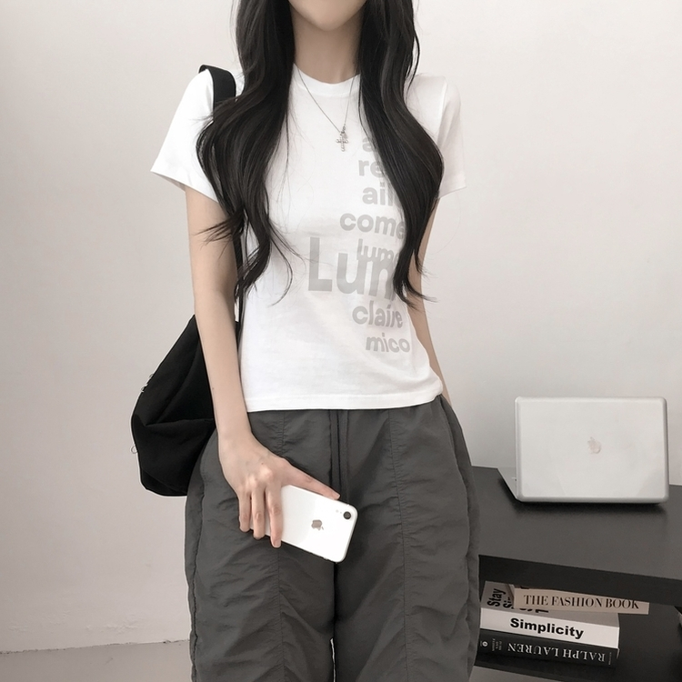 プリントセミクロップ半袖Tシャツ WHITE