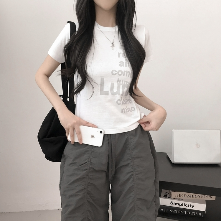 プリントセミクロップ半袖Tシャツ WHITE