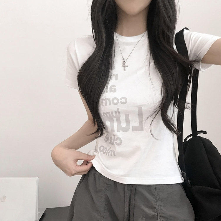 プリントセミクロップ半袖Tシャツ WHITE