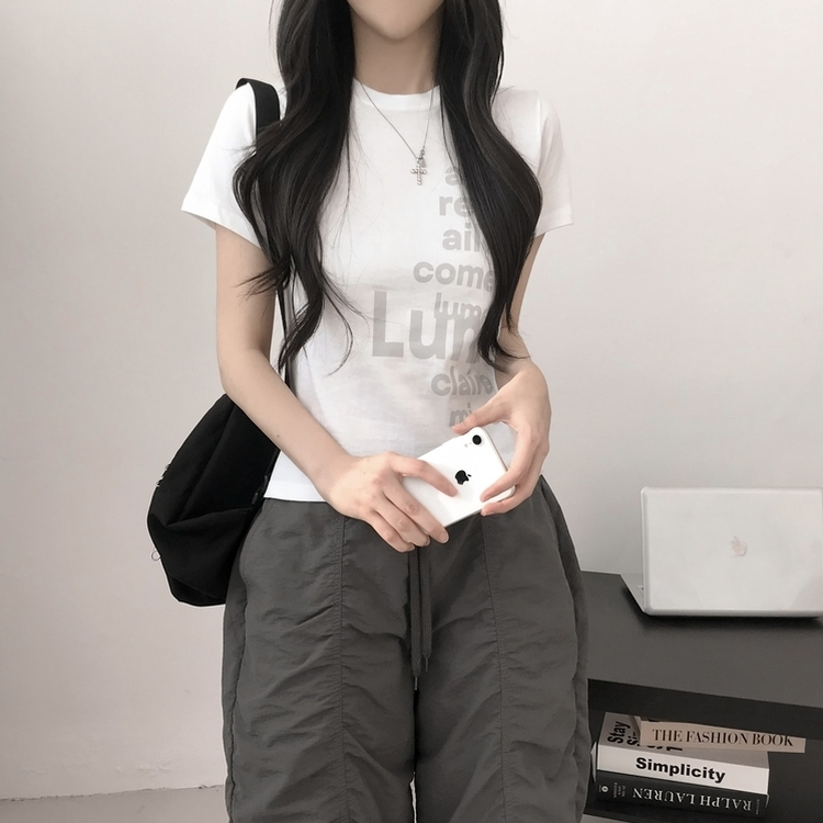 プリントセミクロップ半袖Tシャツ WHITE