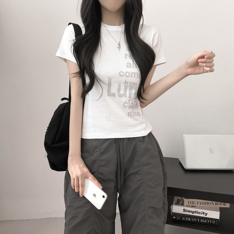 プリントセミクロップ半袖Tシャツ WHITE