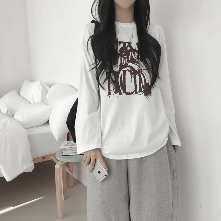 プリントルーズラウンドネック長袖Tシャツ WHITE