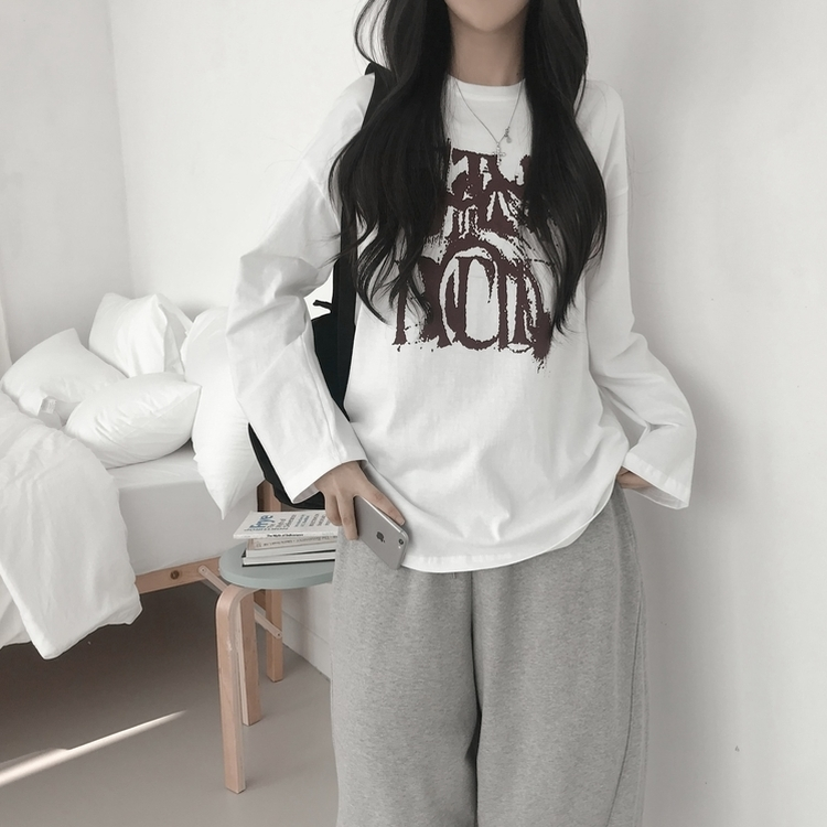プリントルーズラウンドネック長袖Tシャツ WHITE