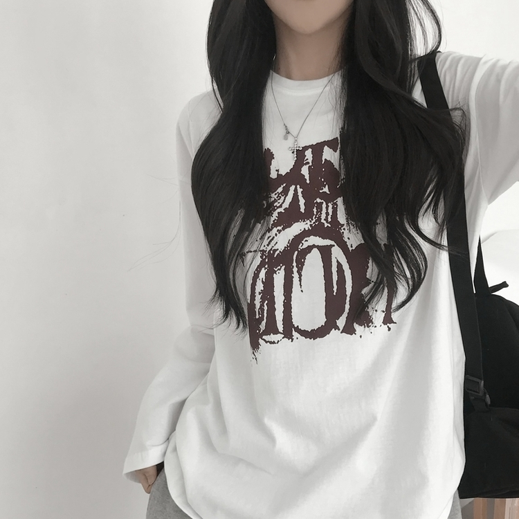 プリントルーズラウンドネック長袖Tシャツ WHITE