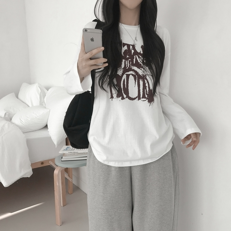 プリントルーズラウンドネック長袖Tシャツ WHITE