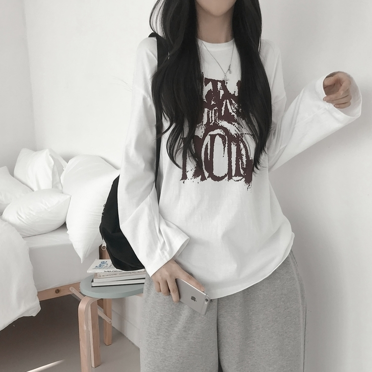プリントルーズラウンドネック長袖Tシャツ WHITE