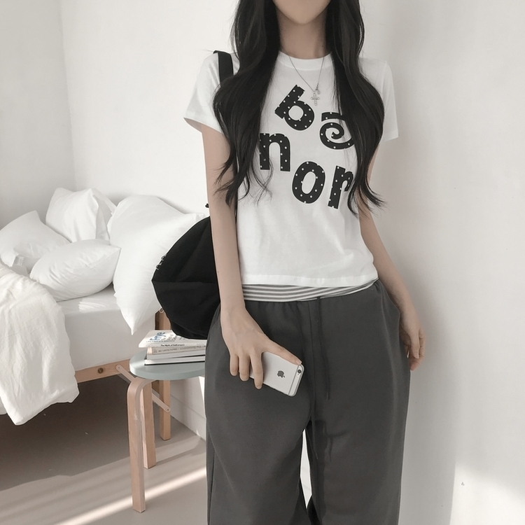 スタープリントセミクロップド半袖Tシャツ WHITE