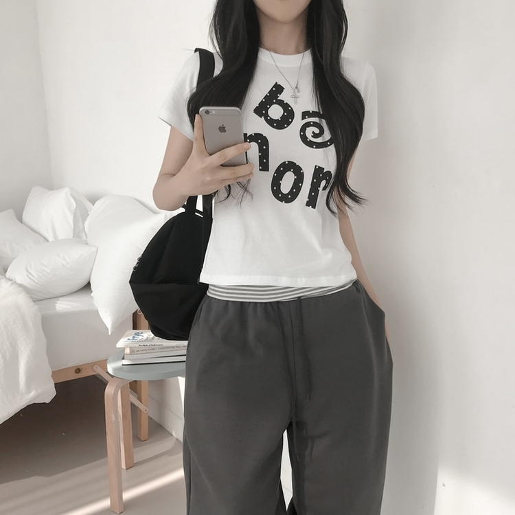 スタープリントセミクロップド半袖Tシャツ WHITE