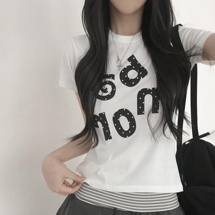 スタープリントセミクロップド半袖Tシャツ WHITE