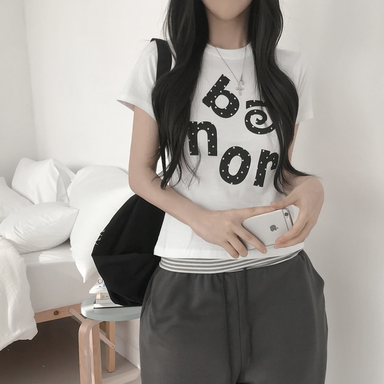 スタープリントセミクロップド半袖Tシャツ WHITE