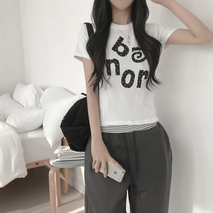 スタープリントセミクロップド半袖Tシャツ WHITE