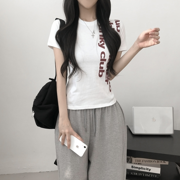 レタリングセミクロップド半袖Tシャツ WHITE