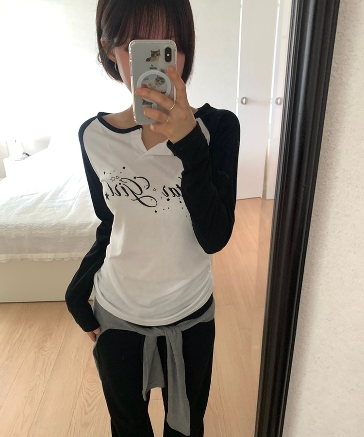 ラグランスリットネック長袖Tシャツ IVORY