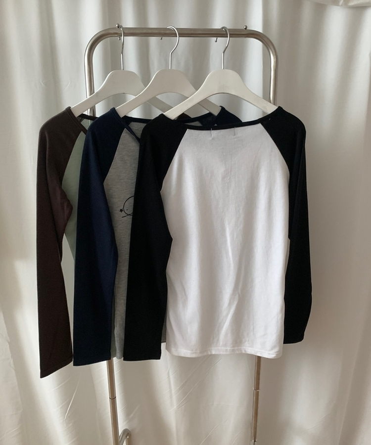 ラグランスリットネック長袖Tシャツ