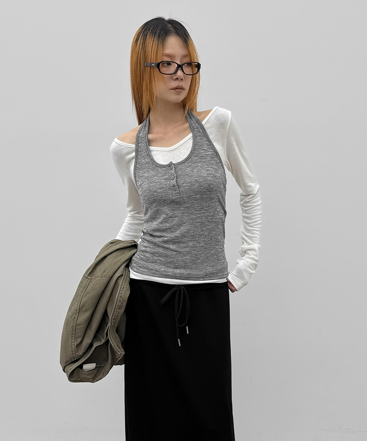 【SET】レイヤードホルター長袖Tシャツ IVORY