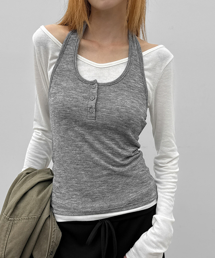 【SET】レイヤードホルター長袖Tシャツ IVORY