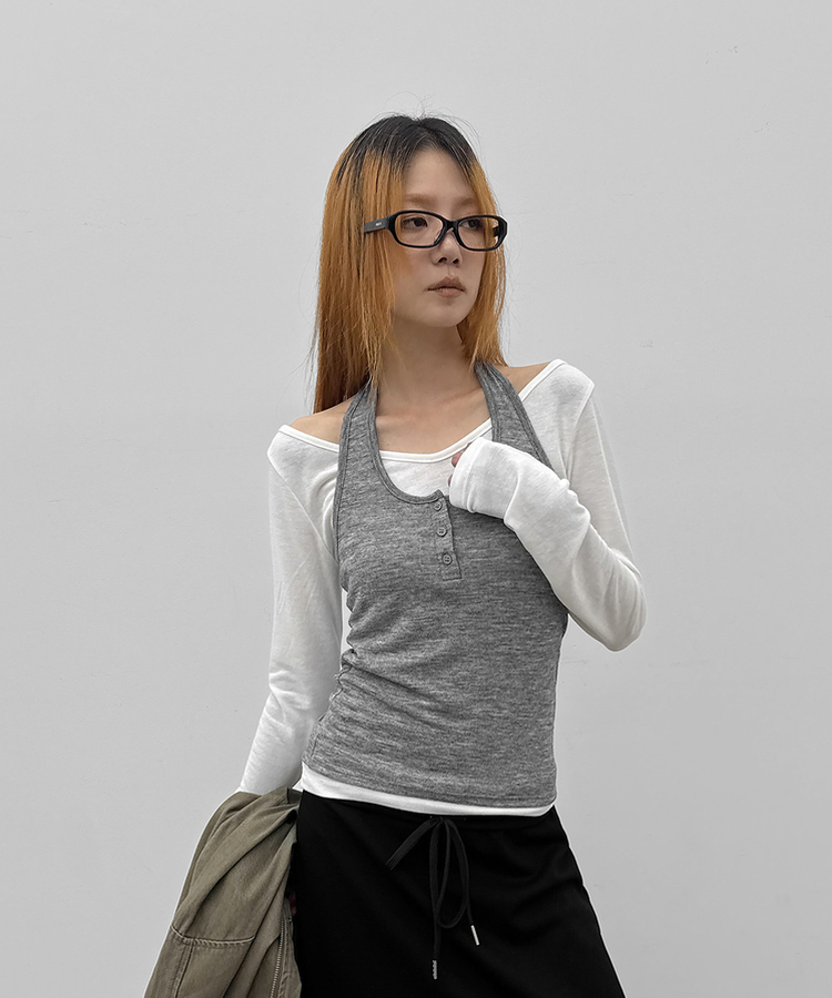 【SET】レイヤードホルター長袖Tシャツ IVORY