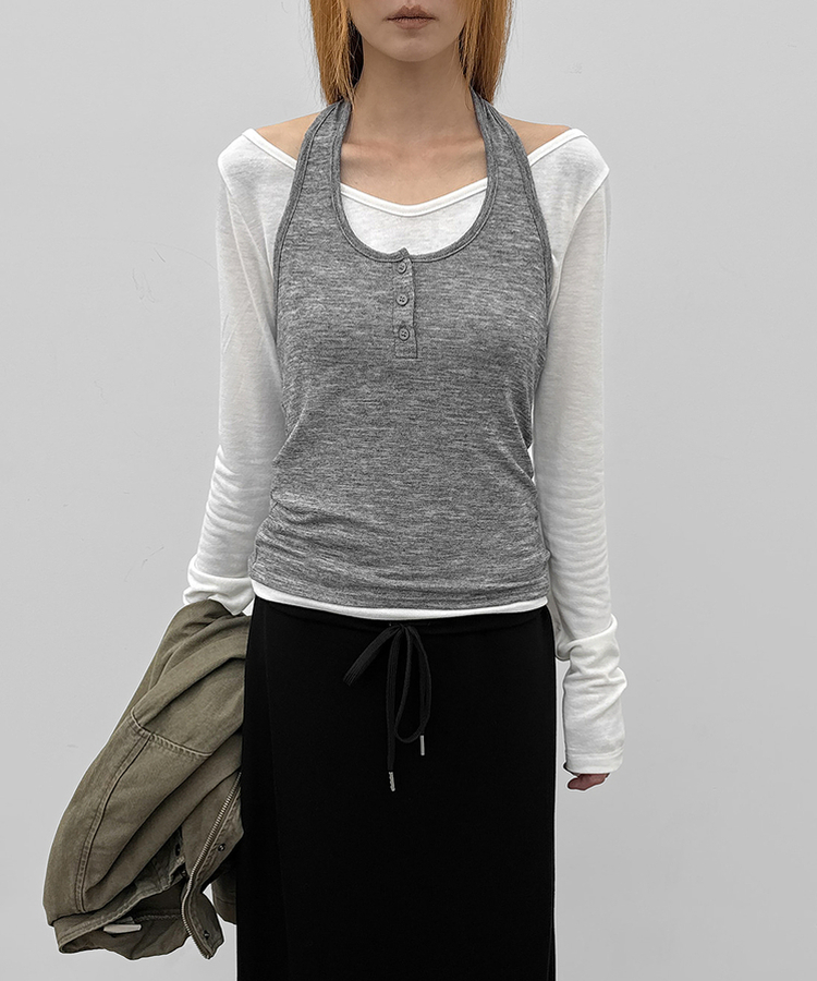 【SET】レイヤードホルター長袖Tシャツ IVORY