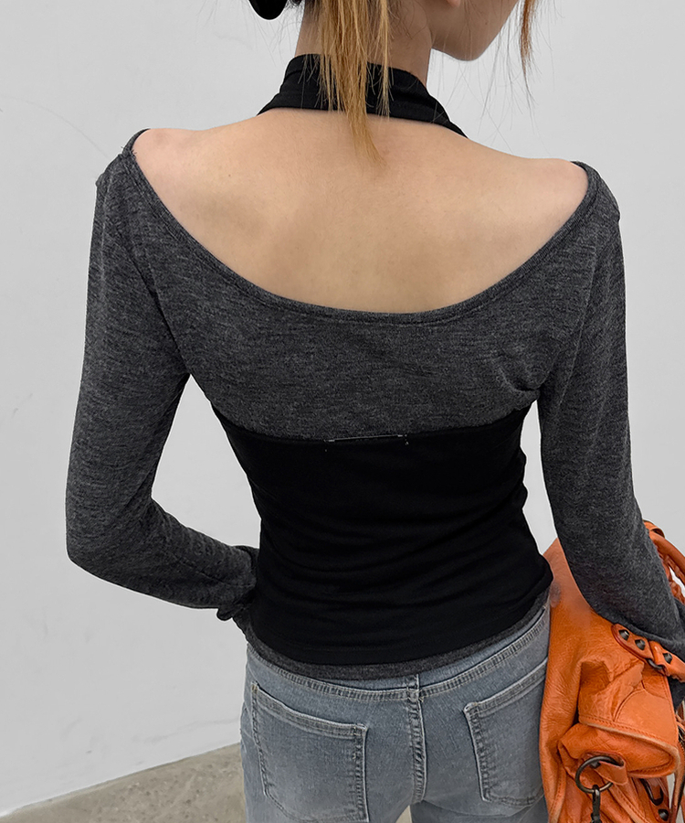 【SET】レイヤードホルター長袖Tシャツ CHARCOAL
