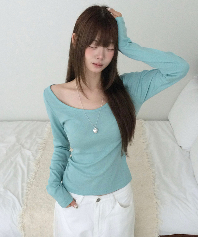 オフショルダーレイヤード長袖Tシャツ(12color) MINT