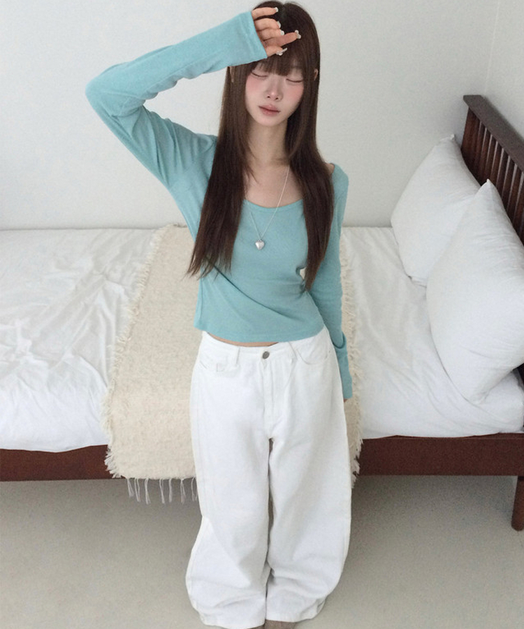 オフショルダーレイヤード長袖Tシャツ(12color) MINT