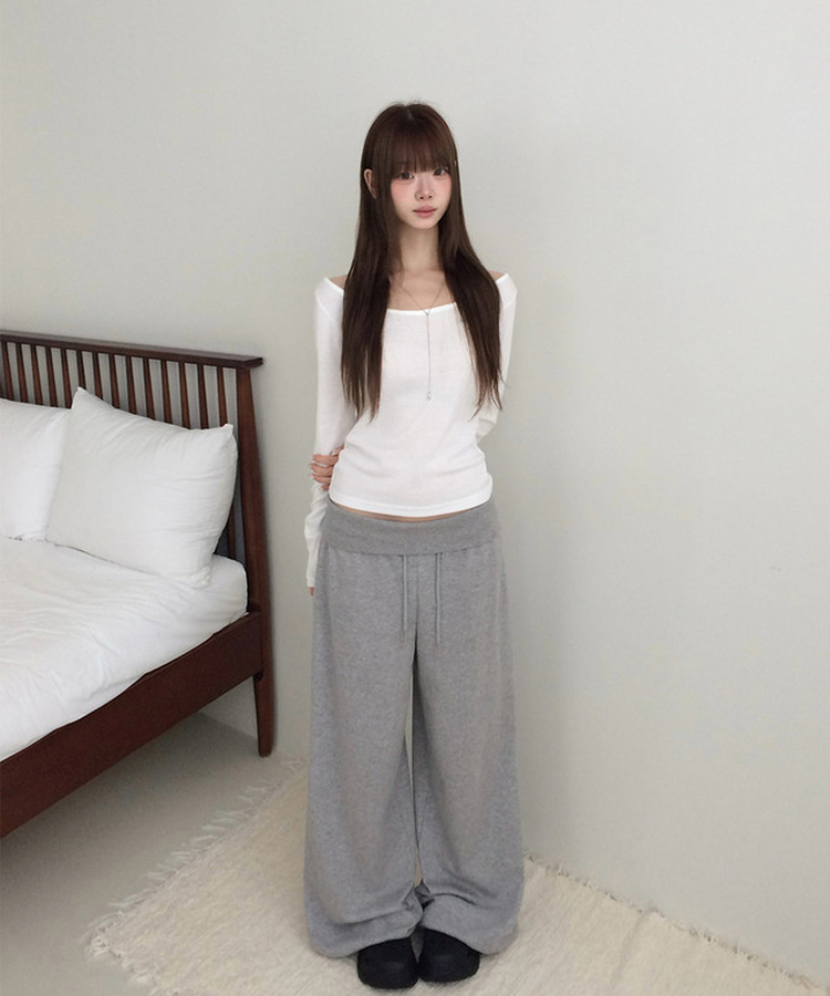 オフショルダーレイヤード長袖Tシャツ(12color) WHITE