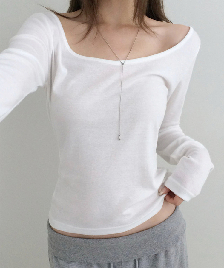 オフショルダーレイヤード長袖Tシャツ(12color) WHITE